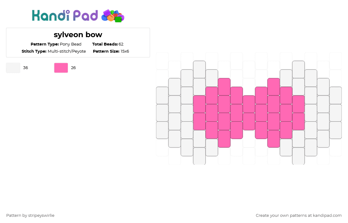 sylveon bow - Pony Bead Pattern by stripeyswirlie on Kandi Pad - white,pink,eeveelution,pokemon,sylveon