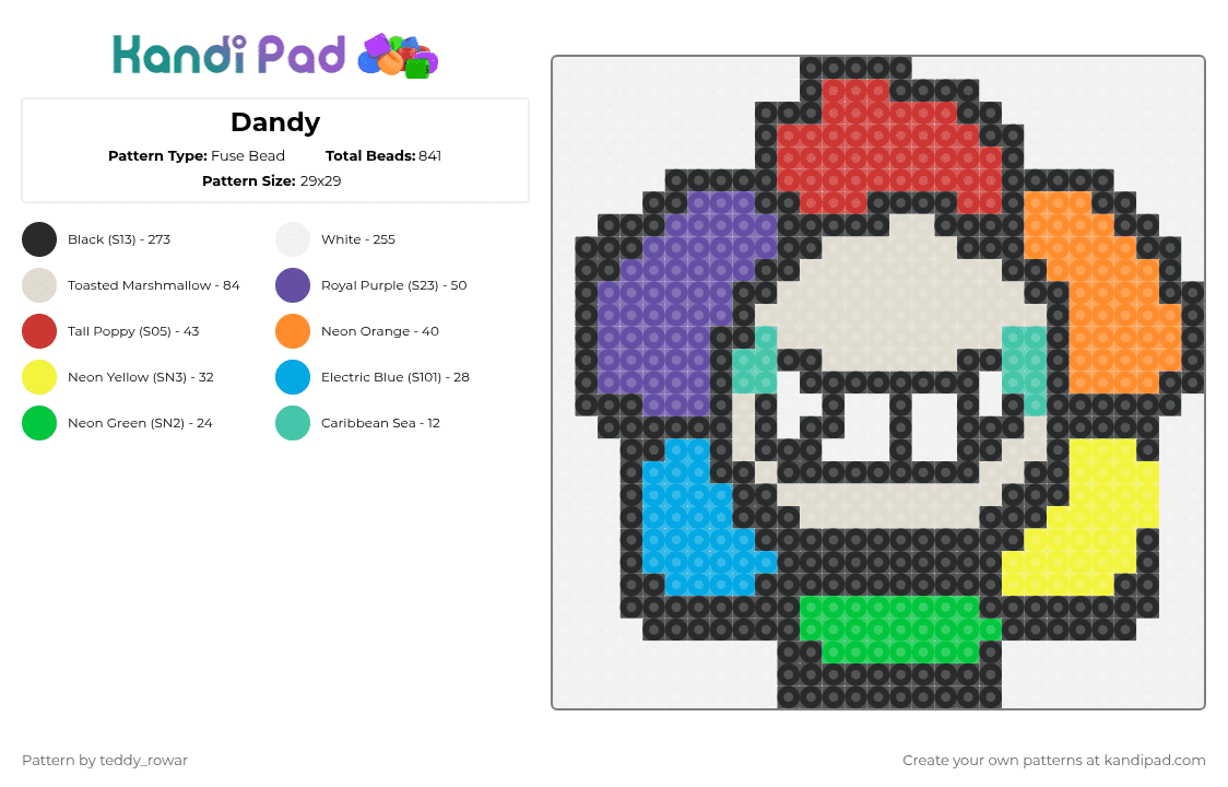 Dandy - Fuse Bead Pattern by teddy_rowar on Kandi Pad - white,red,beige,colorful