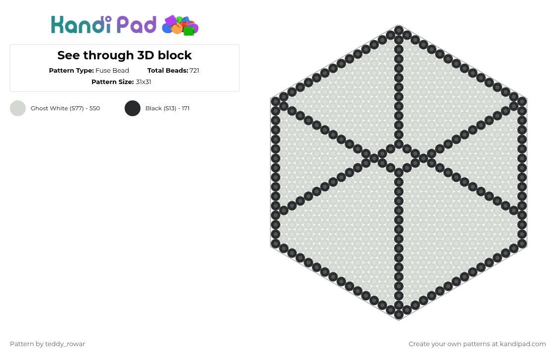 See through 3D block Fuse Bead Pattern - Kandi Pad | Kandi Patterns ...