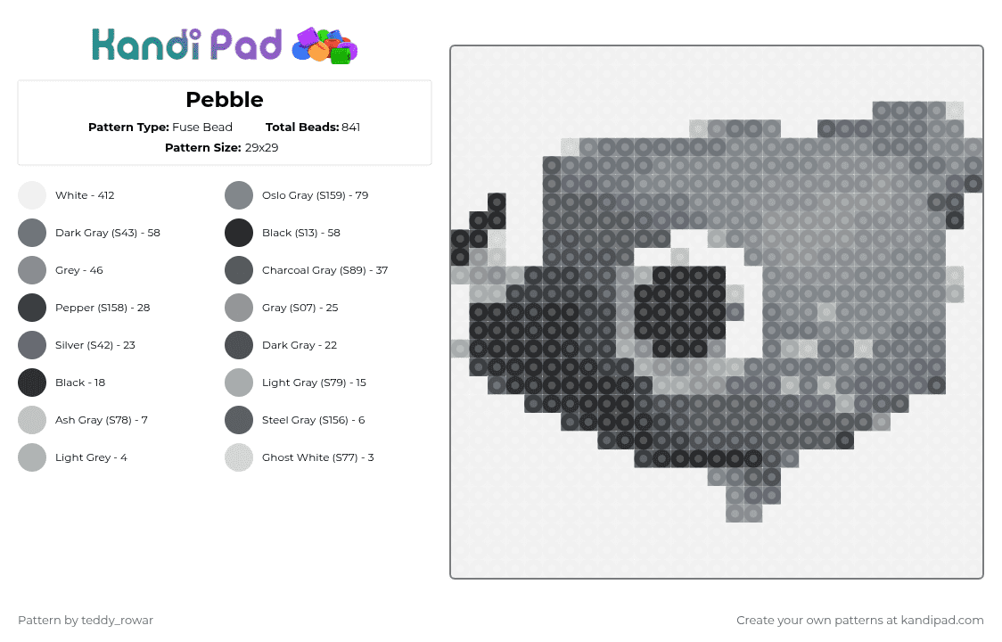 Pebble - Fuse Bead Pattern by teddy_rowar on Kandi Pad - gray