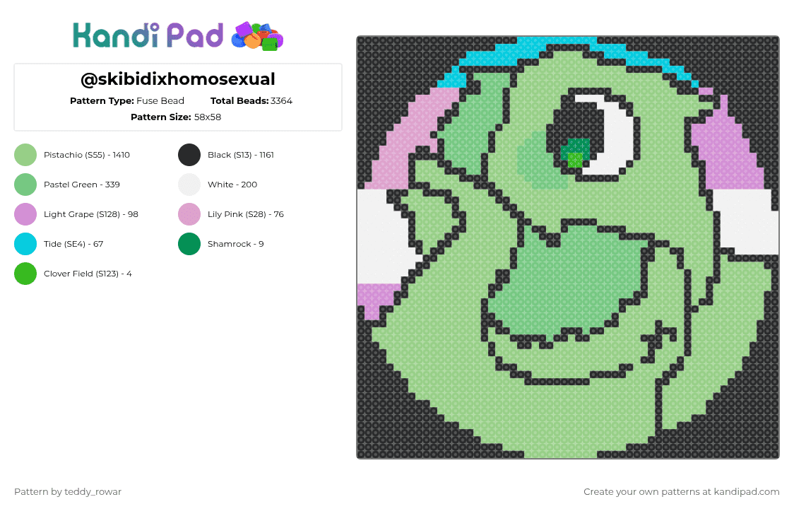 @skibidixhomosexual - Fuse Bead Pattern by teddy_rowar on Kandi Pad - teal