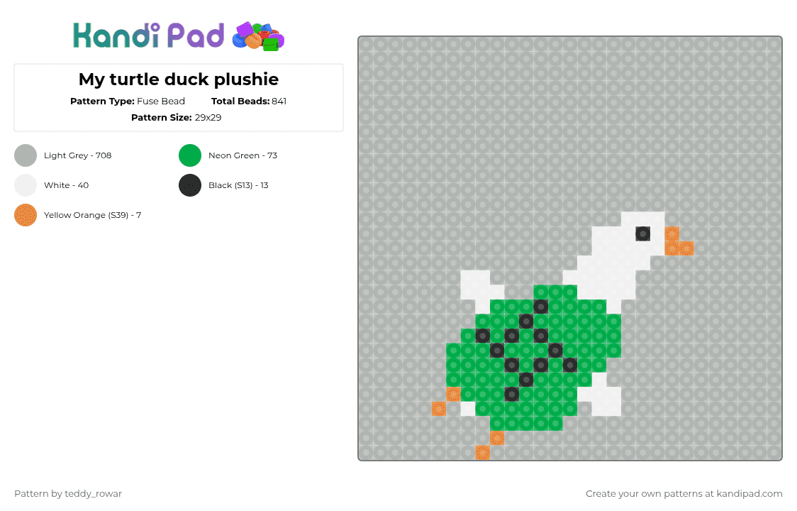 My turtle duck plushie - Fuse Bead Pattern by teddy_rowar on Kandi Pad - beige