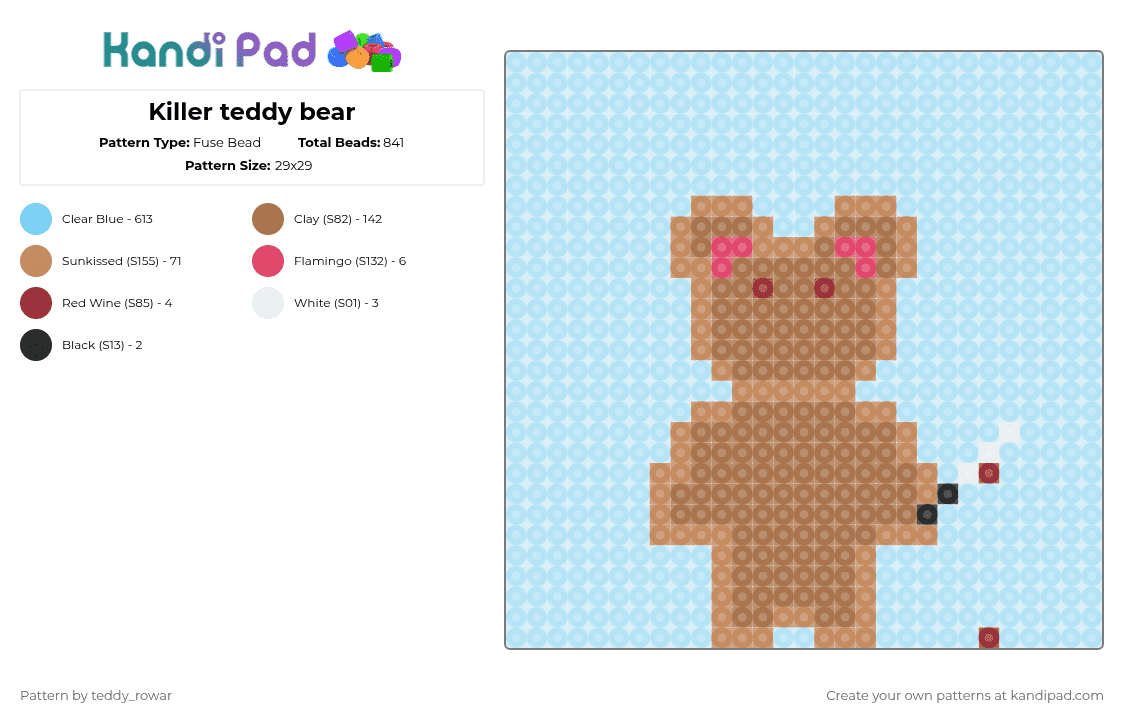 Killer teddy bear - Fuse Bead Pattern by teddy_rowar on Kandi Pad - light blue