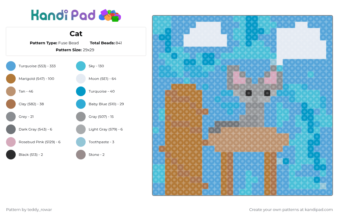 Rowar Cat Fuse Bead Pattern - Kandi Pad | Kandi Patterns, Fuse Bead Patterns ...