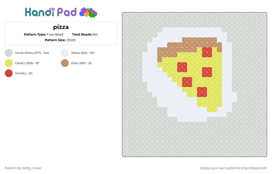 Pizza Fuse Bead Pattern - Kandi Pad | Kandi Patterns, Fuse Bead ...