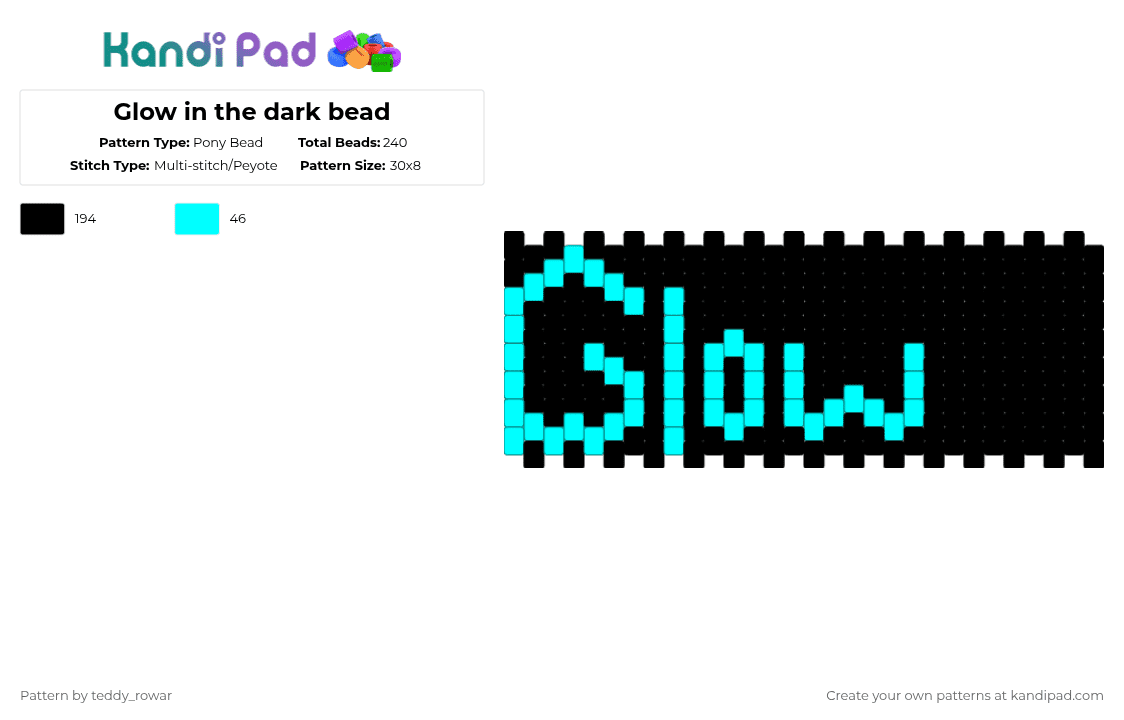 Glow in the dark bead - Pony Bead Pattern by teddy_rowar on Kandi Pad - black