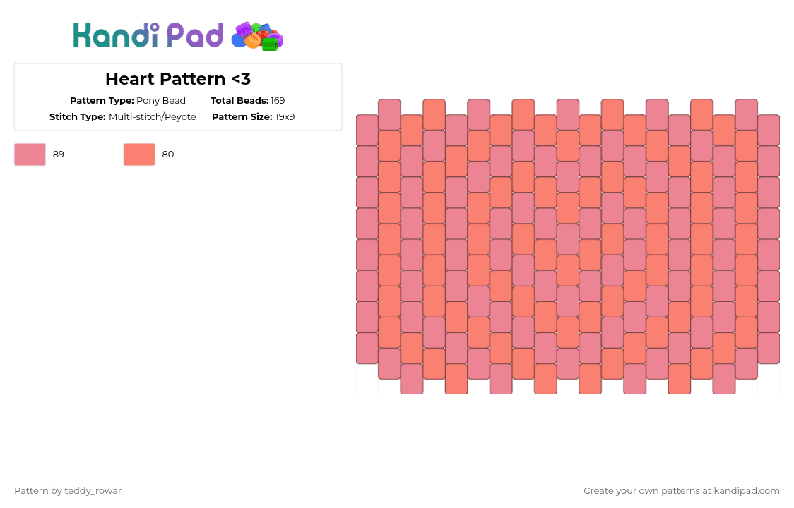 Heart Pattern - Pony Bead Pattern by teddy_rowar on Kandi Pad - orange,pink