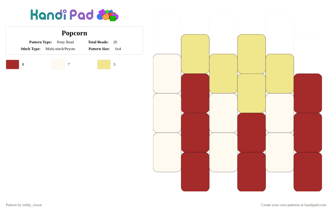 Rowar Popcorn Pony Bead Pattern - Kandi Pad | Kandi Patterns, Fuse Bead ...