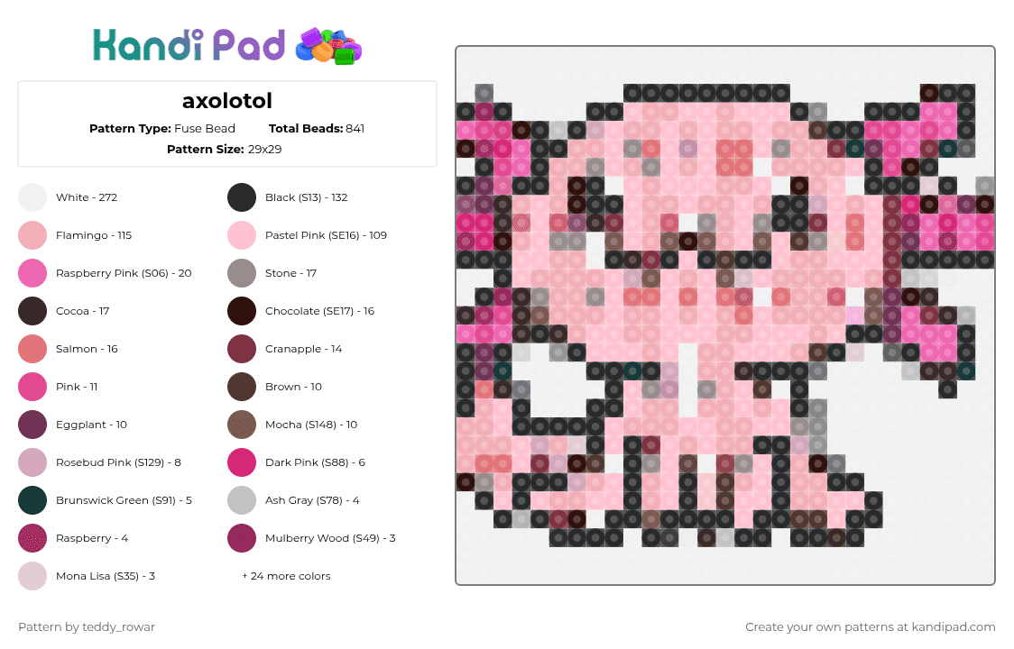 axolotol - Fuse Bead Pattern by teddy_rowar on Kandi Pad - white,pink,beige