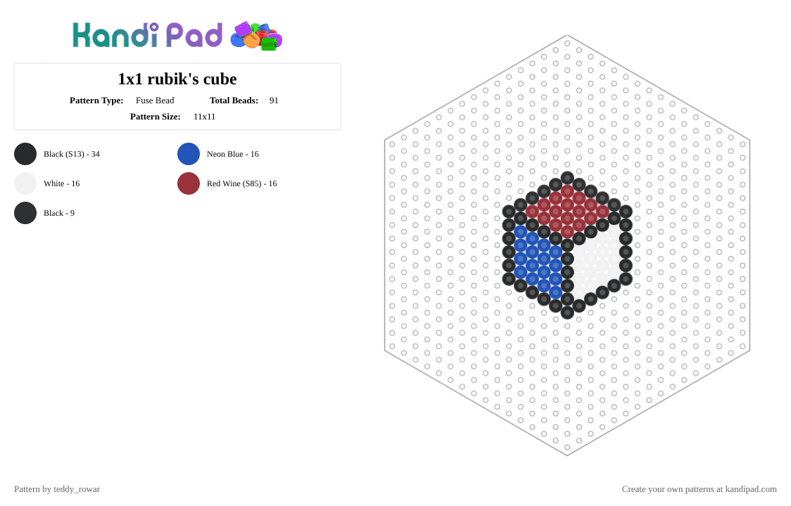 1x1 rubik\'s cube - Fuse Bead Pattern by teddy_rowar on Kandi Pad - blue, red