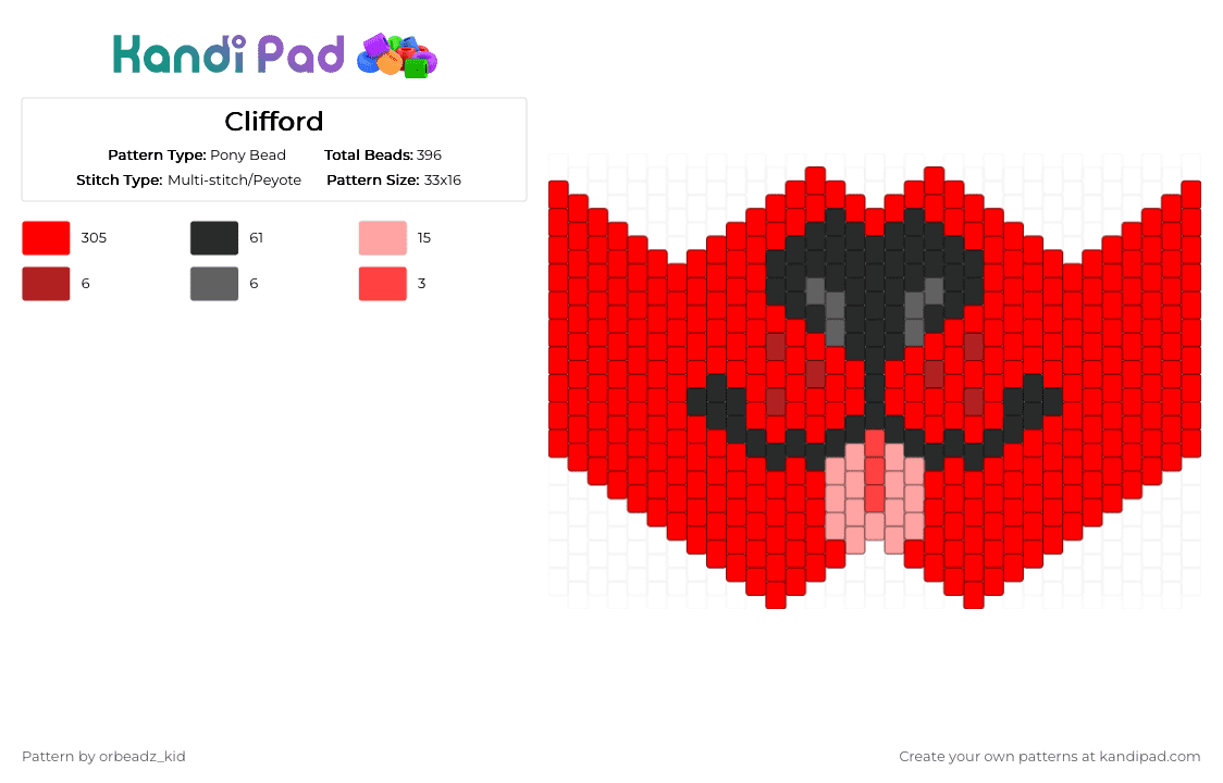 Clifford - Pony Bead Pattern by orbeadz_kid on Kandi Pad - red