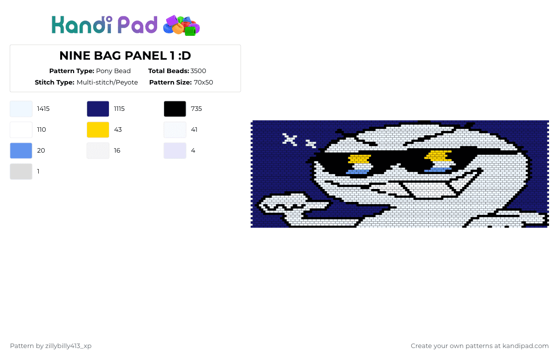 NINE BAG PANEL 1 :D - Pony Bead Pattern by zillybilly413_xp on Kandi Pad - white,purple,xfohv,bfdi,tpot,bag panel