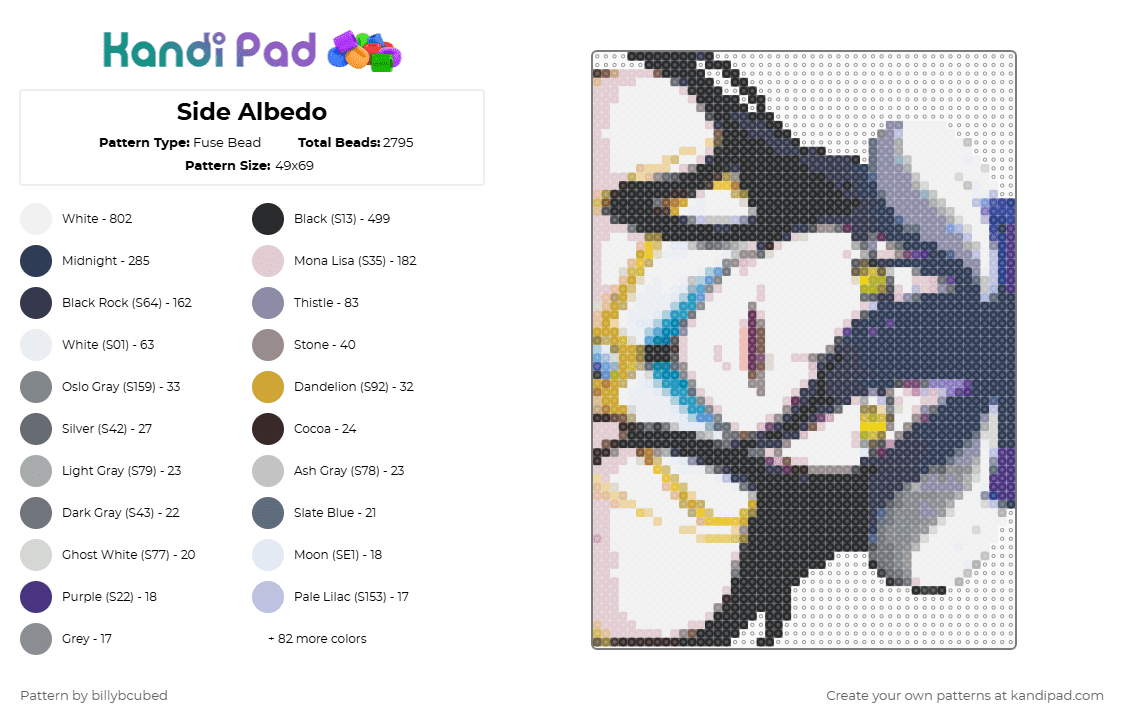 Side Albedo - Fuse Bead Pattern by billybcubed on Kandi Pad - white,purple,beige,gray
