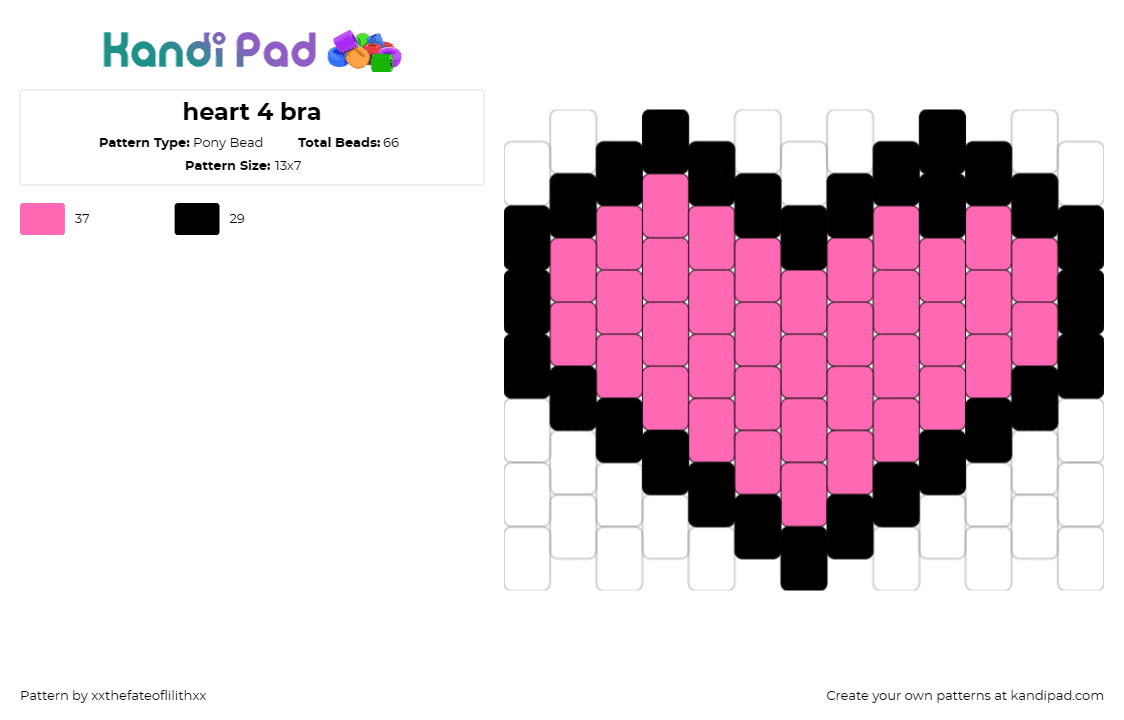 heart 4 bra - Pony Bead Pattern by xxthefateoflilithxx on Kandi Pad - heart,bikini,bra,loving touch,simple yet sweet,symbolizes affection,care