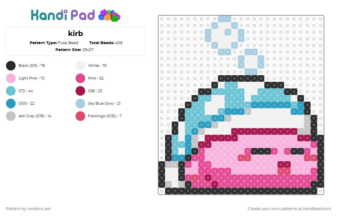 kirb - Fuse Bead Pattern by random_eel on Kandi Pad - pink,light blue