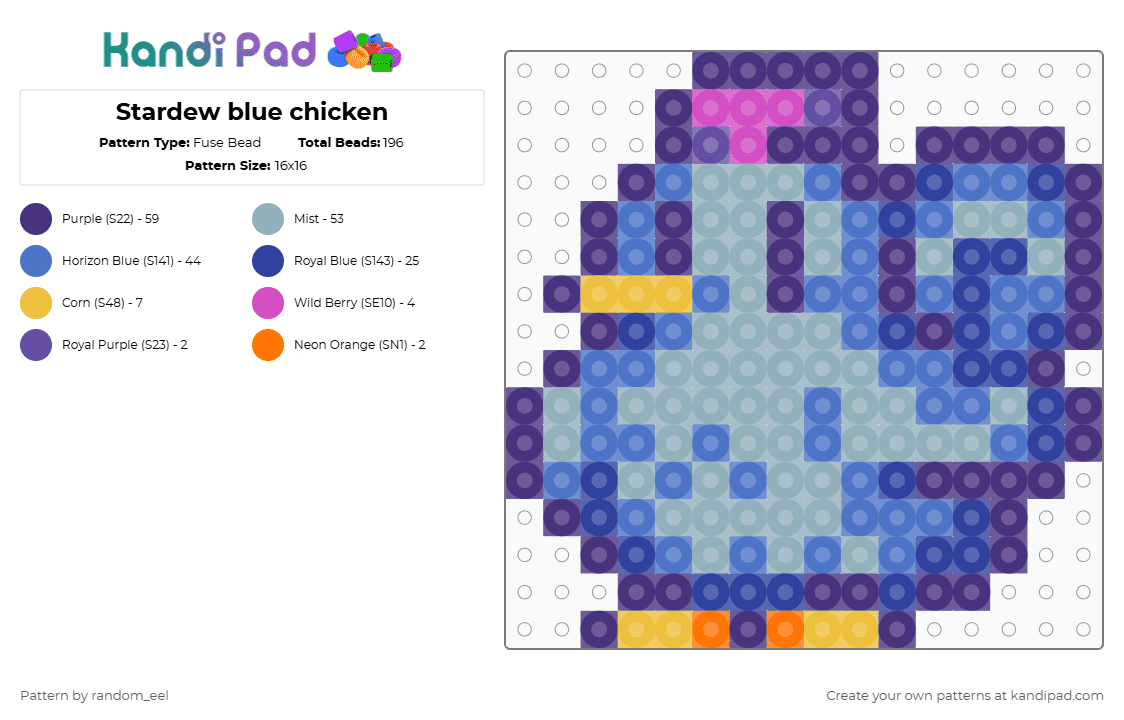 Stardew blue chicken - Fuse Bead Pattern by random_eel on Kandi Pad - purple,blue,light blue