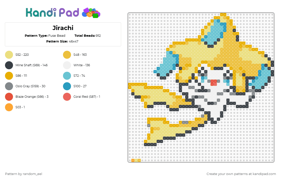 Jirachi - Fuse Bead Pattern by random_eel on Kandi Pad - yellow
