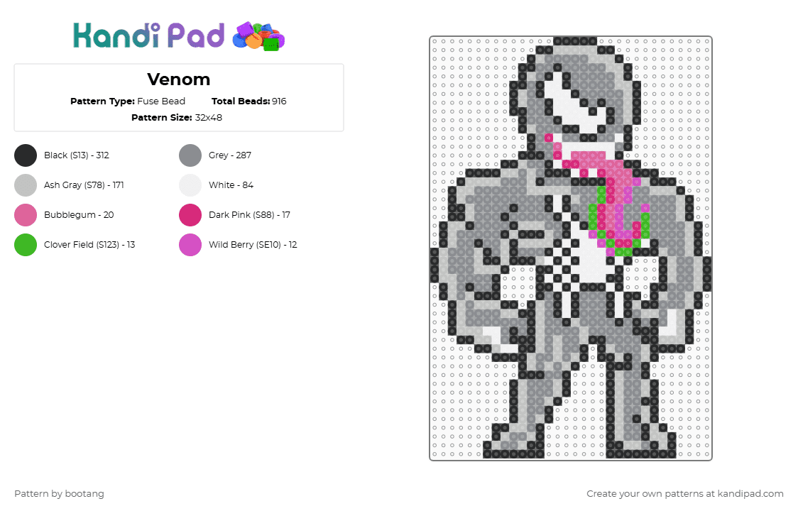 Venom - Fuse Bead Pattern by bootang on Kandi Pad - beige,gray,venom,spiderman