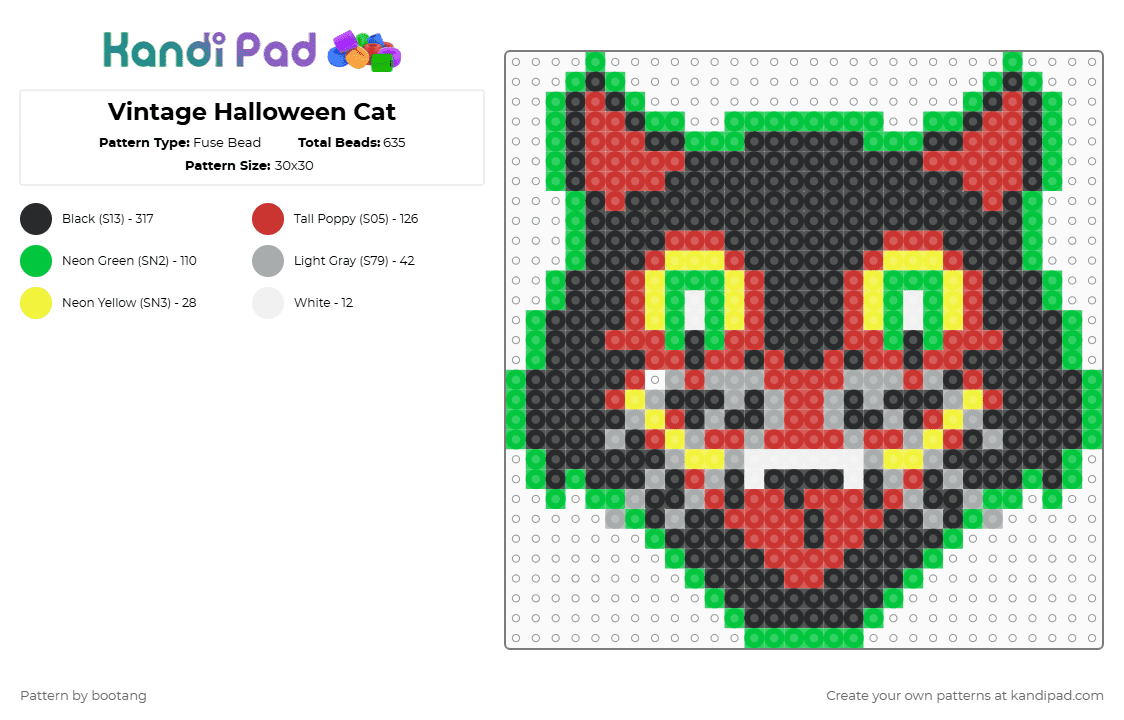 Vintage Halloween Cat - Fuse Bead Pattern by bootang on Kandi Pad - black,red,green,halloween,cat,black cat,vintage