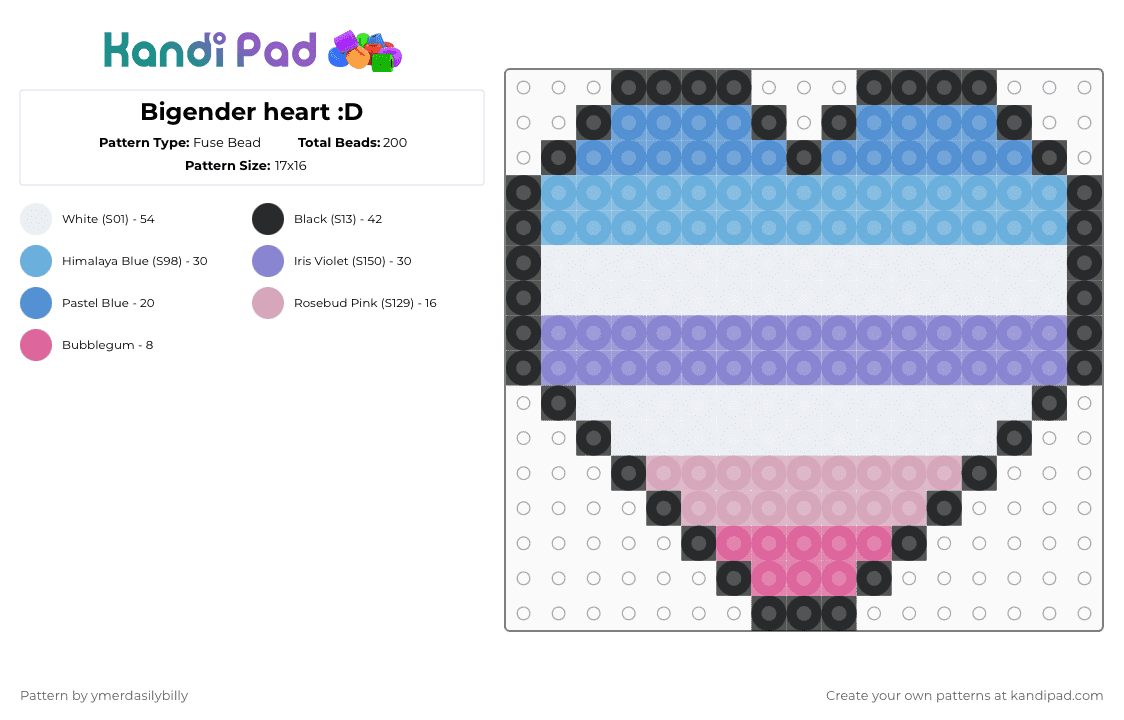 Bigender heart :D - Fuse Bead Pattern by ymerdasilybilly on Kandi Pad - light blue