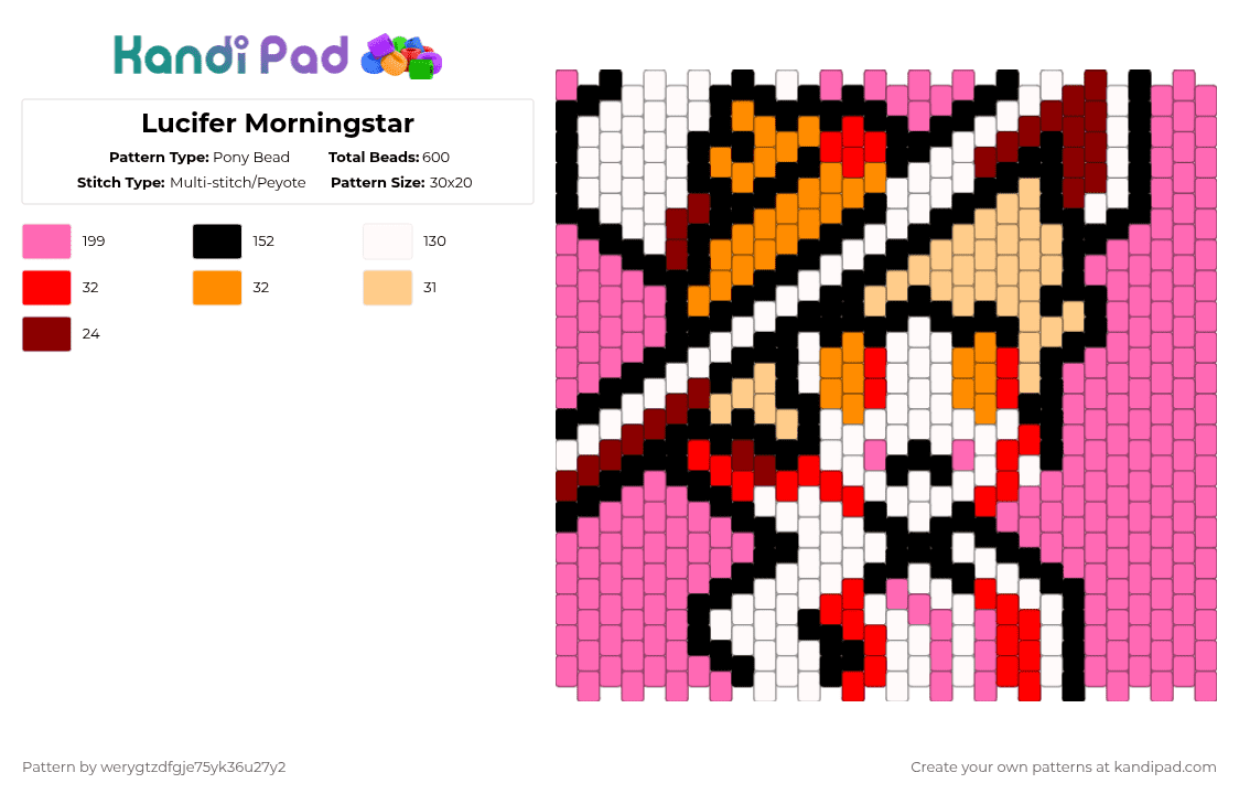 Lucifer Morningstar - Pony Bead Pattern by werygtzdfgje75yk36u27y2 on Kandi Pad - pink