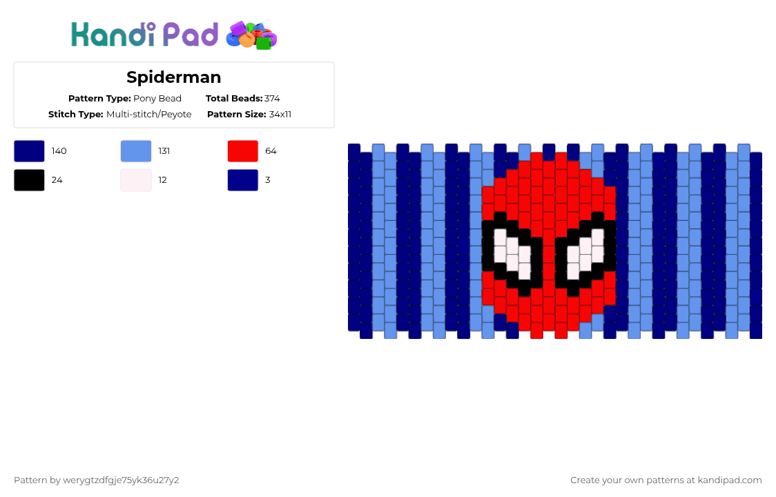 Spiderman - Pony Bead Pattern by werygtzdfgje75yk36u27y2 on Kandi Pad - marvel,spiderman,hero