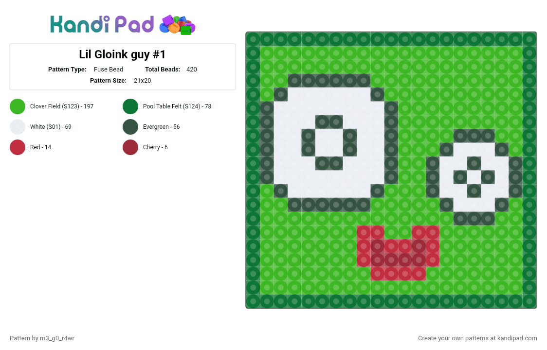 Lil Gloink guy #1 - Fuse Bead Pattern by m3_g0_r4wr on Kandi Pad - green