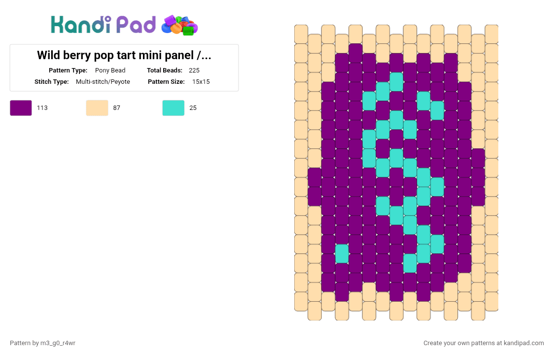 Wild berry pop tart mini panel / charm - Pony Bead Pattern by m3_g0_r4wr on Kandi Pad - pink,beige