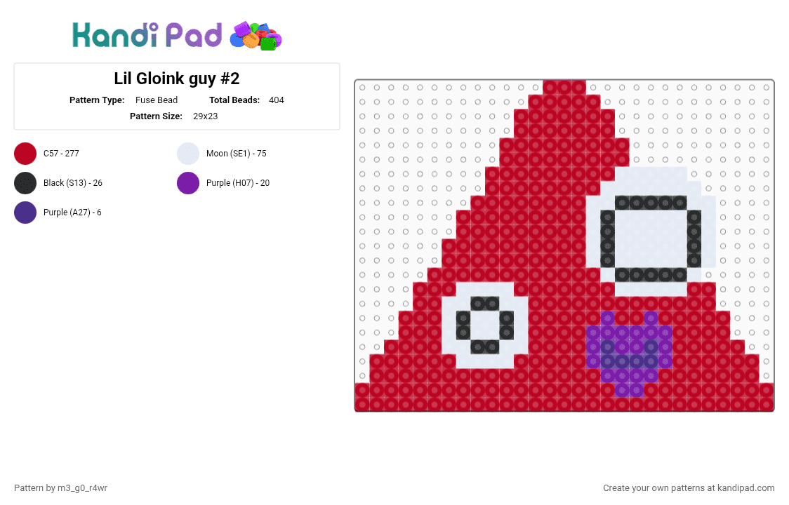 Lil Gloink guy #2 - Fuse Bead Pattern by m3_g0_r4wr on Kandi Pad - red