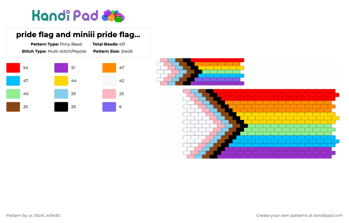 pride flag and miniii pride flag hehe - Pony Bead Pattern by ur_l0c4l_w3ird0 on Kandi Pad - light blue,red,yellow,colorful