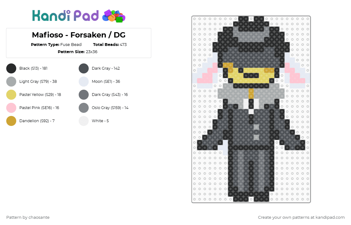 Mafioso - Forsaken / DG - Fuse Bead Pattern by chaosante on Kandi Pad - gray,mafioso,forsaken,roblox