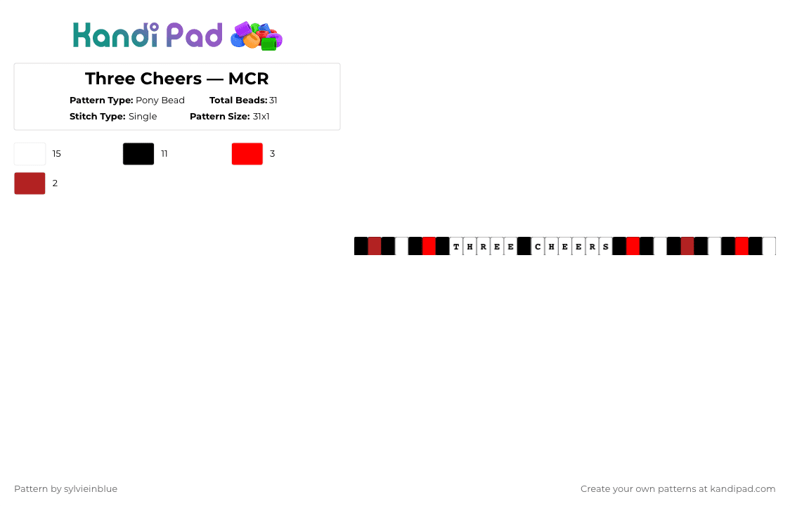 Three Cheers — MCR - Pony Bead Pattern by sylvieinblue on Kandi Pad - white,mychemicalromance,mcr,threecheers,emo