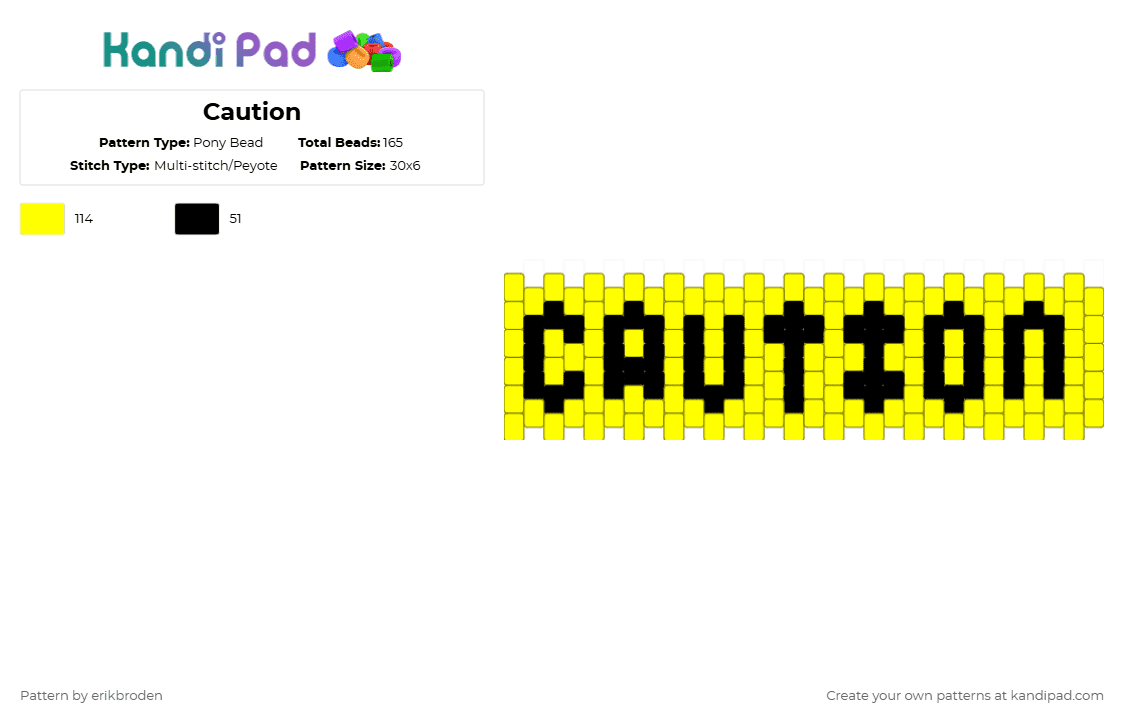 Caution - Pony Bead Pattern by erikbroden on Kandi Pad - yellow,black