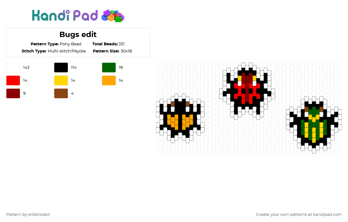 Bugs edit - Pony Bead Pattern by erikbroden on Kandi Pad - white,red,green