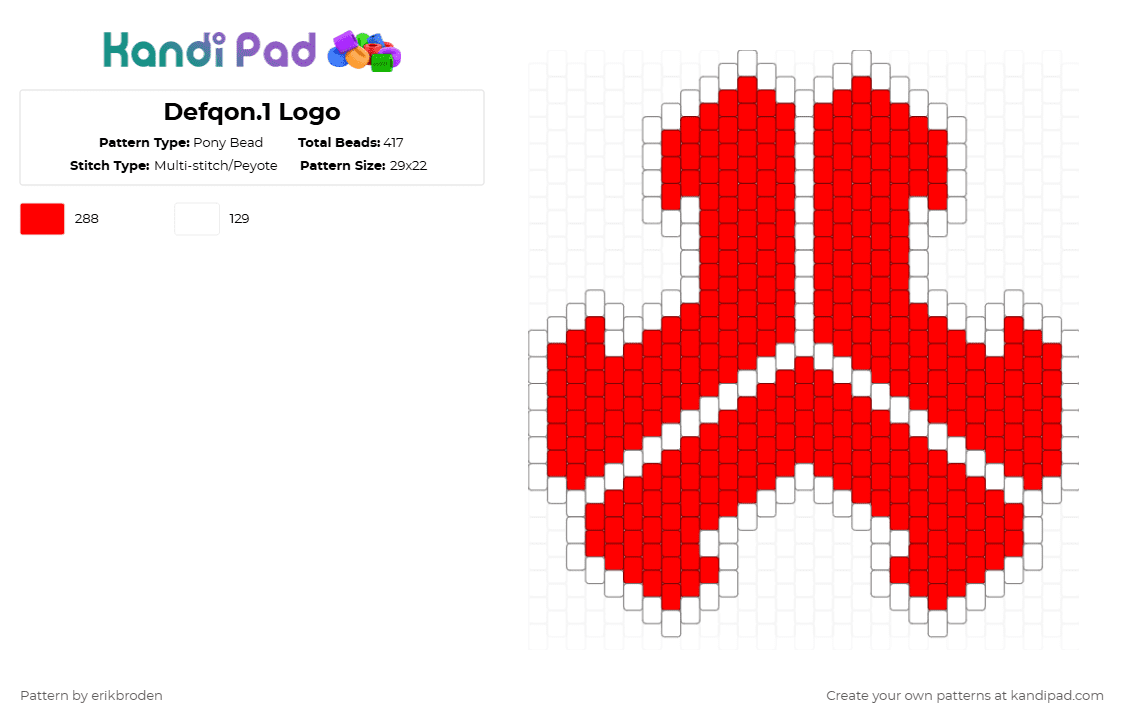 Defqon.1 Logo - Pony Bead Pattern by erikbroden on Kandi Pad - white,red