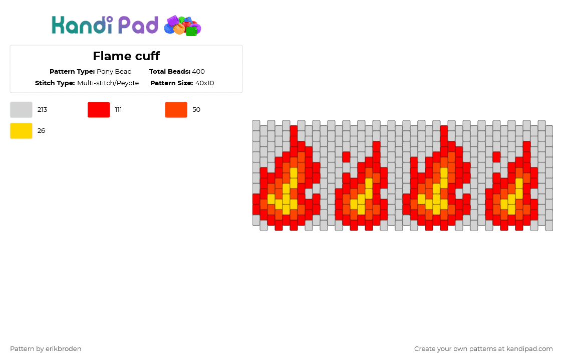 Flame cuff - Pony Bead Pattern by erikbroden on Kandi Pad - red