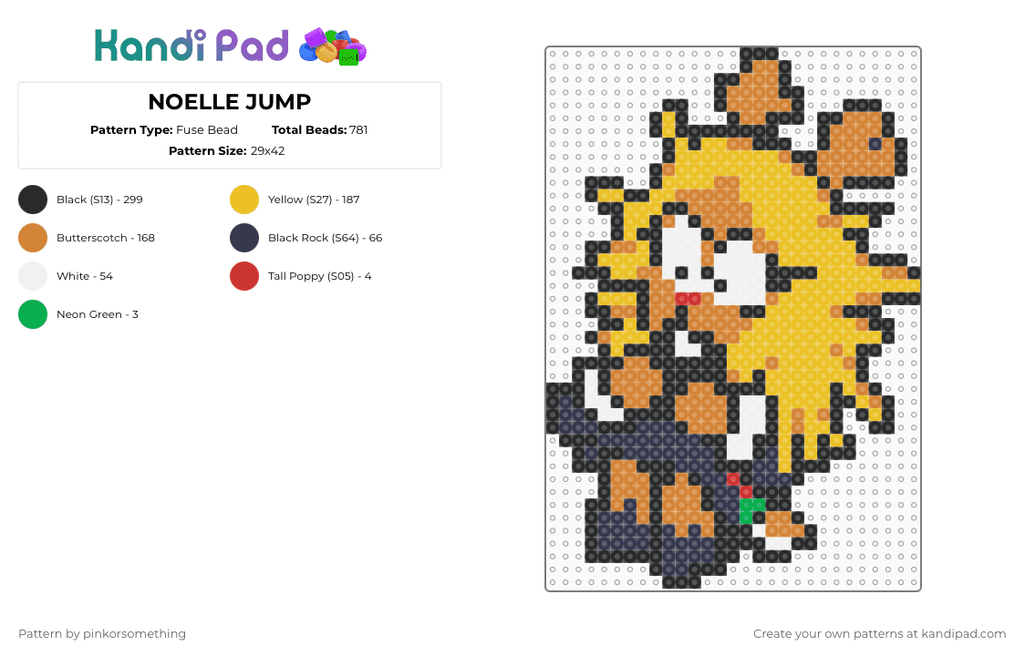 NOELLE JUMP - Fuse Bead Pattern by pinkorsomething on Kandi Pad - orange,yellow