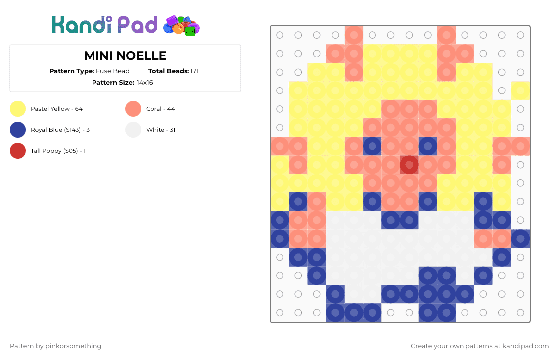 MINI NOELLE - Fuse Bead Pattern by pinkorsomething on Kandi Pad - orange,yellow