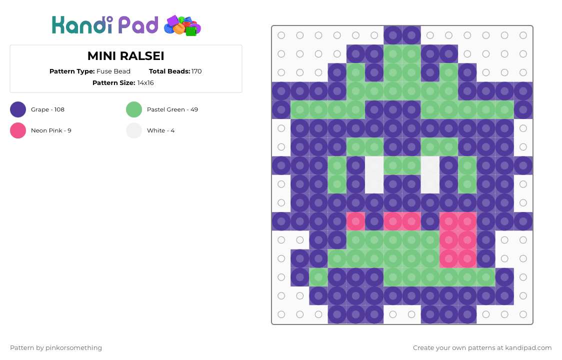 MINI RALSEI - Fuse Bead Pattern by pinkorsomething on Kandi Pad - purple