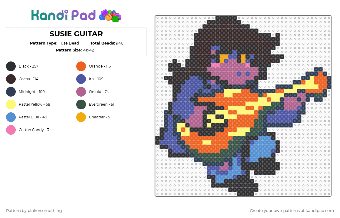 SUSIE GUITAR - Fuse Bead Pattern by pinkorsomething on Kandi Pad - purple,orange,brown
