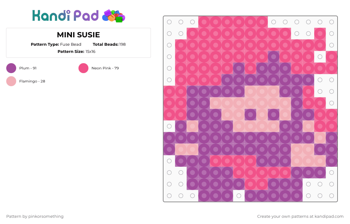 MINI SUSIE - Fuse Bead Pattern by pinkorsomething on Kandi Pad - pink
