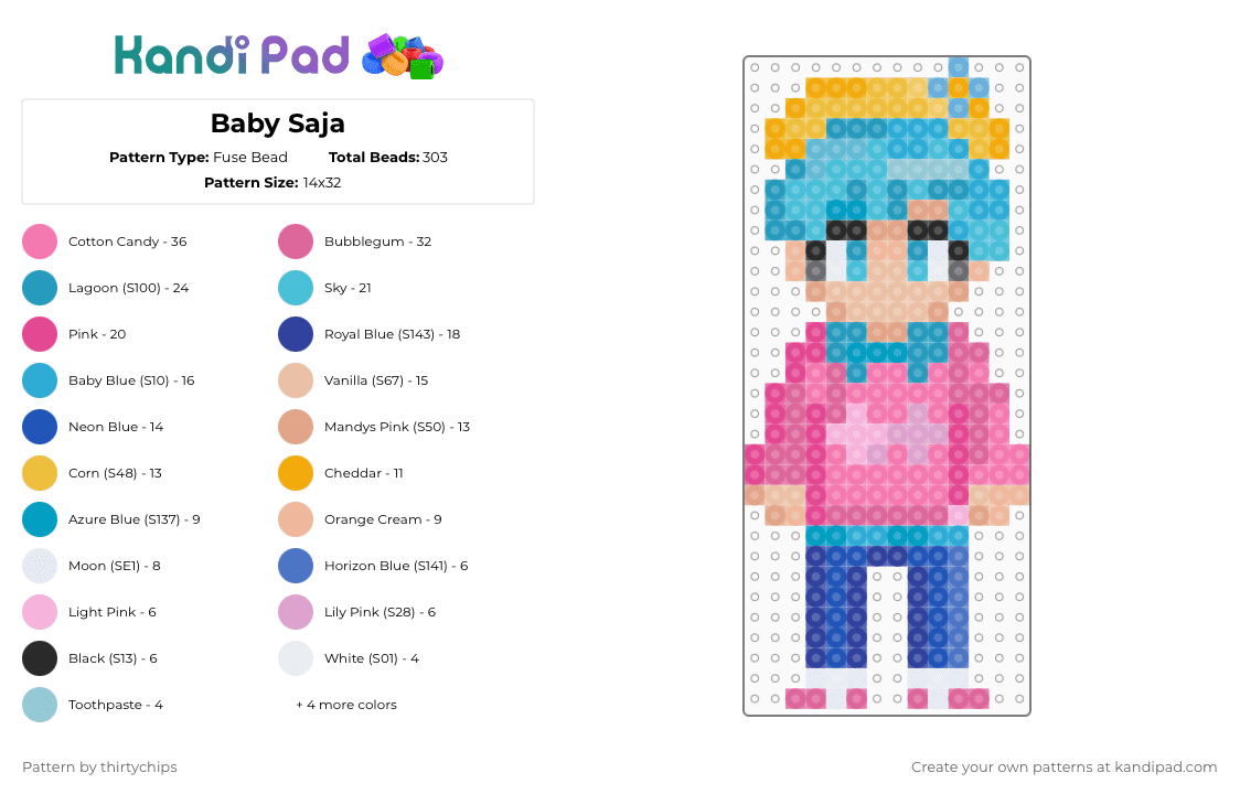 Baby Saja - Fuse Bead Pattern by thirtychips on Kandi Pad - pink,light blue,beige,baby saja,saja boys,kpop demon hunters,kpdh,kdh