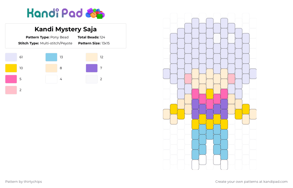 Kandi Mystery Saja - Pony Bead Pattern by thirtychips on Kandi Pad - white,beige,light blue,saja boys,kpdh,kpop demon hunters,mystery saja