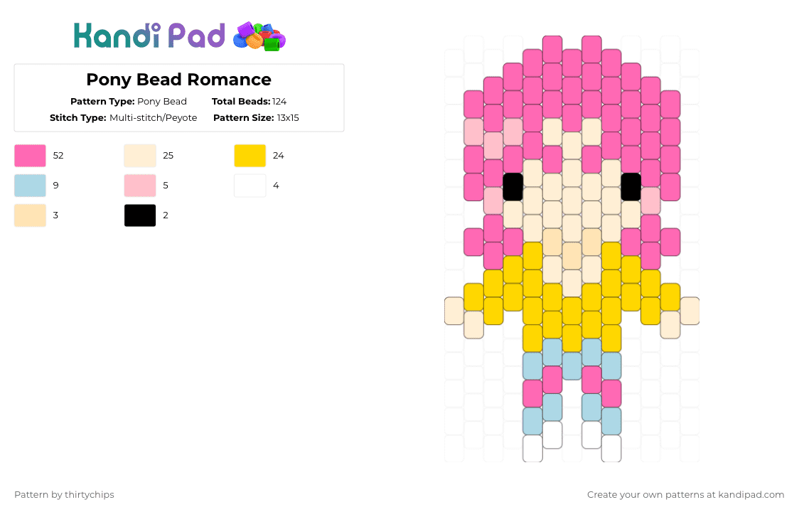 Pony Bead Romance - Pony Bead Pattern by thirtychips on Kandi Pad - pink,beige,romance saja,saja boys,kpdh,kpop demon hunters