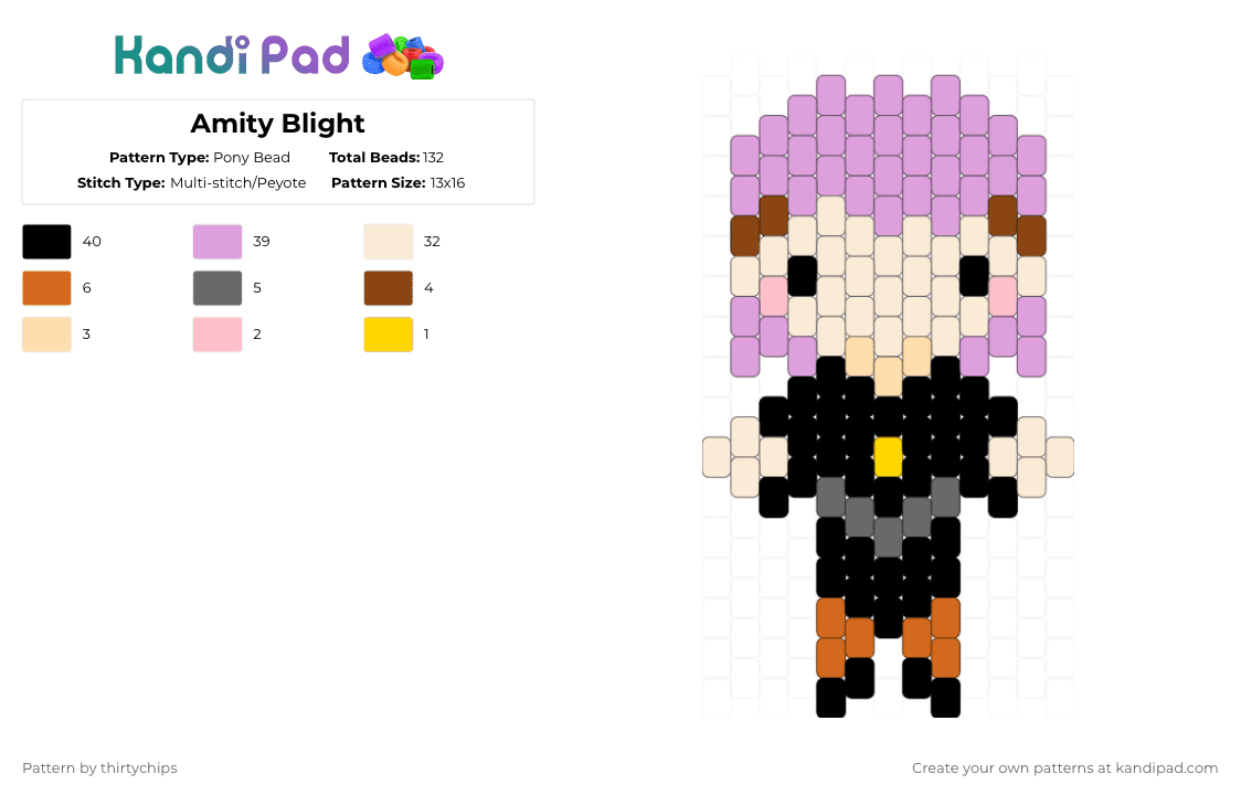 Amity Blight - Pony Bead Pattern by thirtychips on Kandi Pad - pink,the owl house,toh,amity,amity blight,lumity
