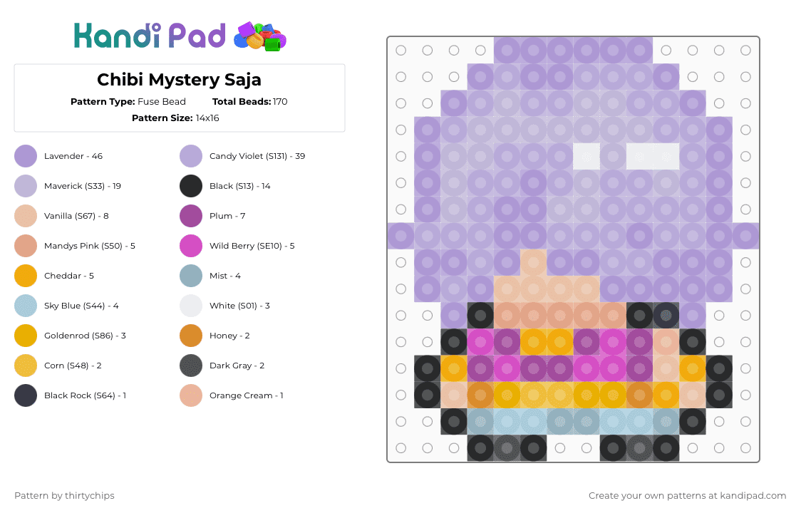 Chibi Mystery Saja - Fuse Bead Pattern by thirtychips on Kandi Pad - pink,mystery,mystery saja,saja boys,kpop demon hunters,kpdh,kdh