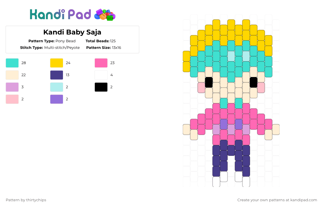 Kandi Baby Saja - Pony Bead Pattern by thirtychips on Kandi Pad - yellow,light blue,pink,baby saja,saja boys,kpdh,kpop demon hunters