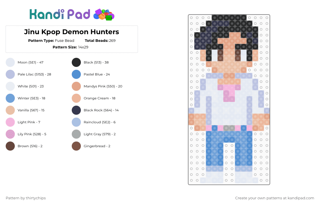 Jinu Kpop Demon Hunters - Fuse Bead Pattern by thirtychips on Kandi Pad - light blue,pink,beige