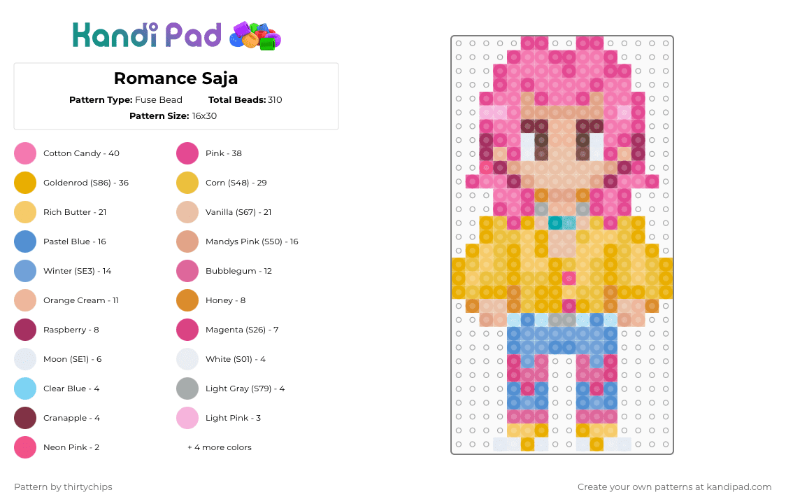 Romance Saja - Fuse Bead Pattern by thirtychips on Kandi Pad - orange,light blue,beige,colorful,saja boys,romance saja,kpop demon hunters,kpdh,kdh
