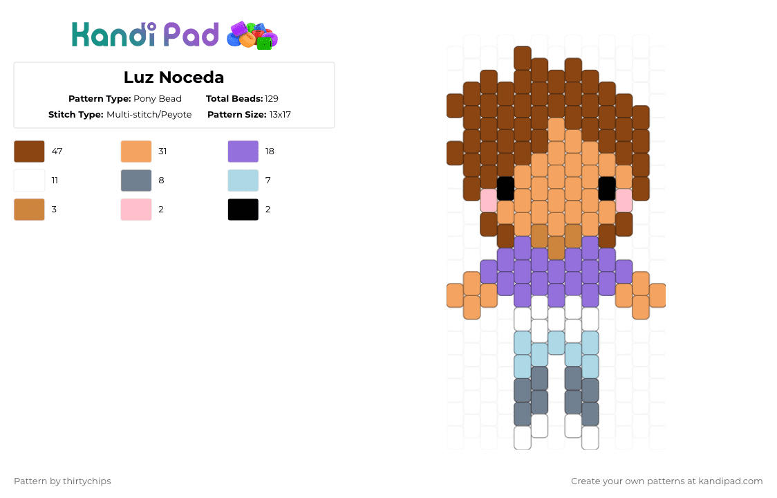 Luz Noceda - Pony Bead Pattern by thirtychips on Kandi Pad - red,orange,purple,luz noceda,luz,the owl house,toh